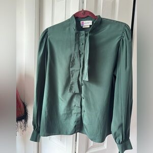 Prophecy Forest Green Tie-Neck Blouse with Button-Front